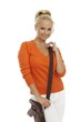Blond woman with shoulder bag