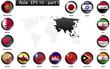 Glossy metal flag buttons, Asian countries, part 1