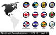 Glossy metal flag buttons, North American countries, part 1