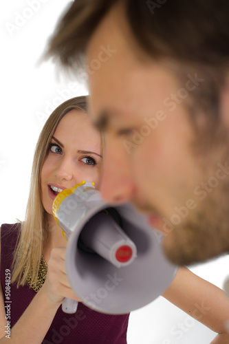 Photo: woman and megaphone woman and megaphone