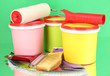 Set for painting: paint pots, brushes, paint-roller, palette of