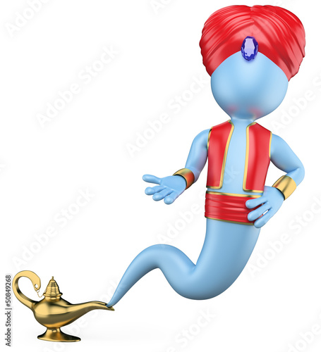 Illustration: 3D white people. The genie in the lamp 3D white people. The genie in the lamp