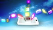 Application icons floating from white smartphone