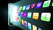 Application icons beaming from black smartphone