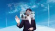 Animation with businesswoman selecting various screens