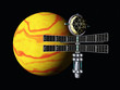 Gelber Planet mit Raumsonde