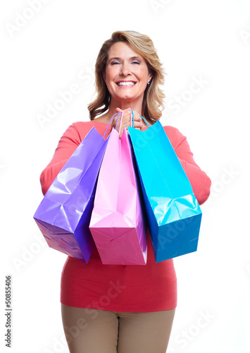 Photo: Senior woman with shopping bags. Senior woman with shopping bags.