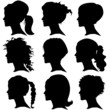 vector set of woman silhouette with hair styling