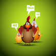 Happy Easter - Funny chicken family with speech bubbles