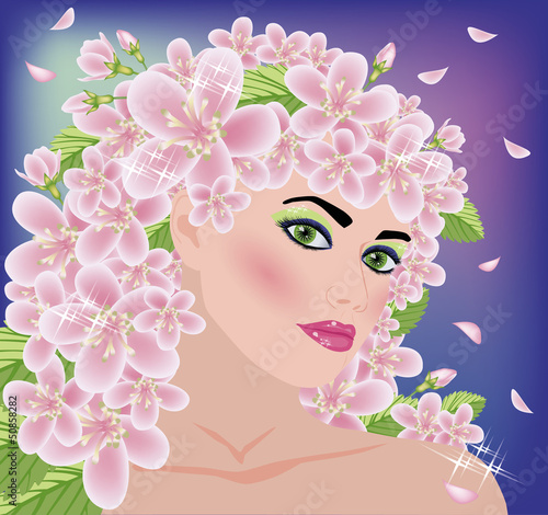 Vector: Spring beautiful girl, vector illustration Spring beautiful girl, vector illustration