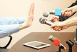 Conceptual photo of businessman or politician giving no