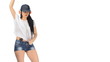Beautiful girl dancing with cap and headphones