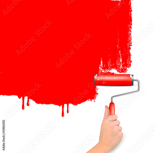 Vector: Red roller painting the white wall. Background vector. Red roller painting the white wall. Background vector.