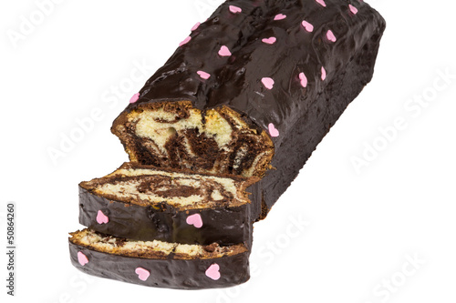 Photo: Schokoladenkuchen mit Zuckerherze Schokoladenkuchen mit Zuckerherze