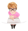 Funny nerdy guy with a laptop computer