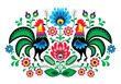 Polish floral embroidery with cocks - traditional folk pattern Polish floral embroidery with cocks - traditional folk pattern
