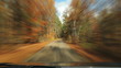 Driving down fall road. Timelapse.