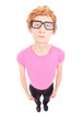 Funny nerdy guy wearing computer geek retro glasses