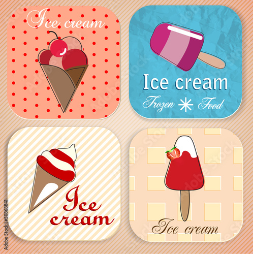 Vector: Set of vintage ice cream shop badges and labels Set of vintage ice cream shop badges and labels
