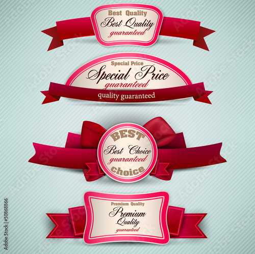 Vector: Set of Superior Quality and Satisfaction Guarantee Ribbons, Labe Set of Superior Quality and Satisfaction Guarantee Ribbons, Labe