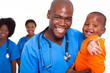 african pediatric doctor playing with baby boy