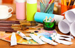 Artistic equipment: paint, brushes and art palette
