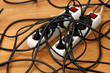 Overloaded power boards, close up