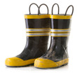 Foto: Dirty rubber rain boots isolated on white background Dirty rubber rain boots isolated on white background