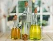 Original glass bottles with salad dressing