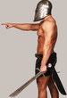 Side view of warrior who is pointing on someone