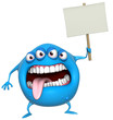 3d cartoon monster holding placard