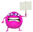 3d cartoon pink monster holding placard