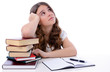 Teenage girl is thinking under learning time