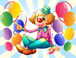 A female clown with colorful balloons