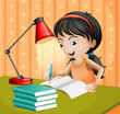 A girl writing with a lampshade