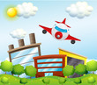 An airplane in the city