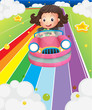 Vector: A little girl riding in a pink car A little girl riding in a pink car