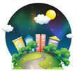 A city with tall buildings and trees