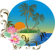 composition with dolphins and palms