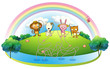 Vetor: An island with animals fishing An island with animals fishing