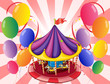 A carousel at the center of the balloons