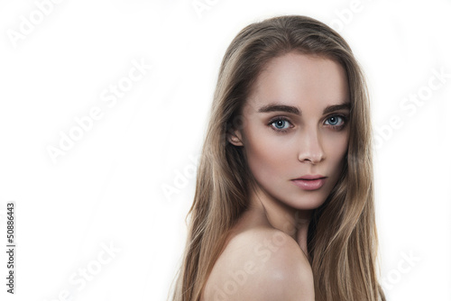 Photo: Natural beauty woman portrait isolated on white background Natural beauty woman portrait isolated on white background