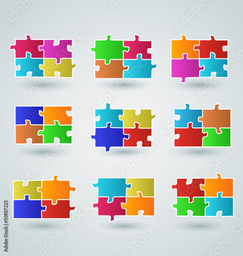 Vector: Collection abstract colorful puzzle pieces Collection abstract colorful puzzle pieces