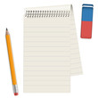 Block mit Bleistift und Radiergummi
