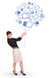 Happy lady holding social icon balloon