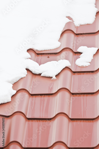 Photo: Melting snow on the roof with a metal roof Melting snow on the roof with a metal roof