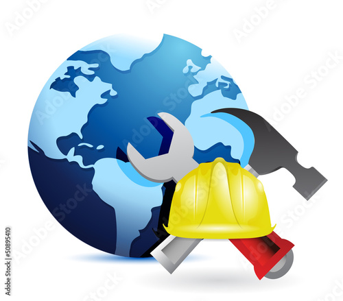 Illustration: construction concept around the globe construction concept around the globe