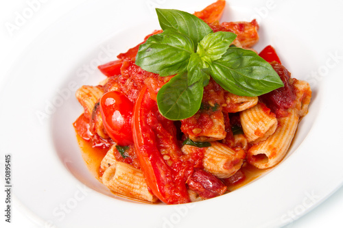 Photo: pasta with tomatoes and basil pasta with tomatoes and basil