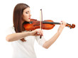 Beautiful young girl with violin, isolated on white