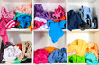 Clothing scattered on shelves